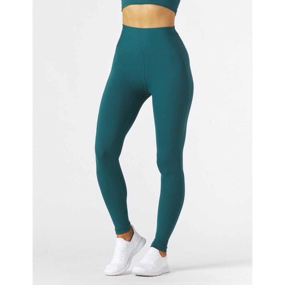 Glyder Jubilant Ribbed High Waisted Leggings in Dark Teal Size XXS